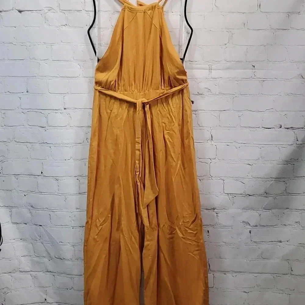 Lulus Reach for Radiance Marigold Halter Wide-Leg Jumpsuit Size M NWT - Picture 5 of 14